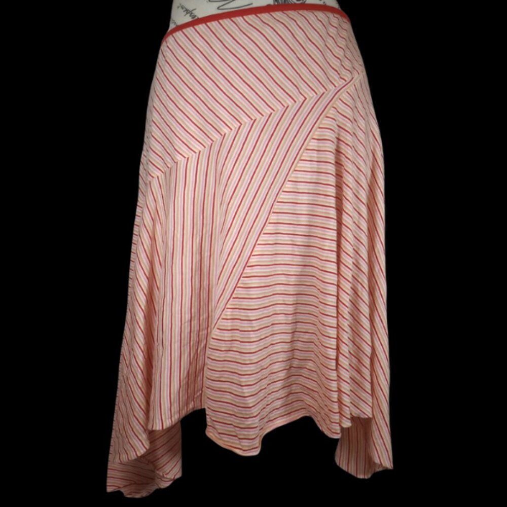NWT Free People Luna Asymmetrical Striped Midi Skirt Red Pink S ✨Boho Chic✨
